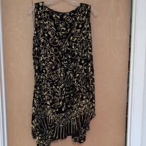 Black and Gold Asymmetrical Ruffled Cocktail Dress